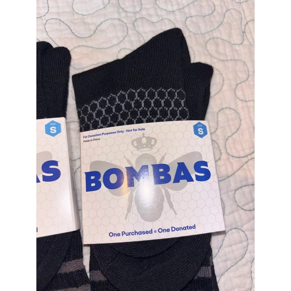 Bombas Crew Socks Black Grey Honeycomb Arch Support Small 2 Pairs Small